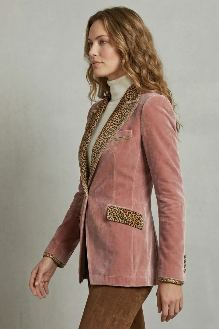 Women's Velvet Blazer – Leopard Print Lapels