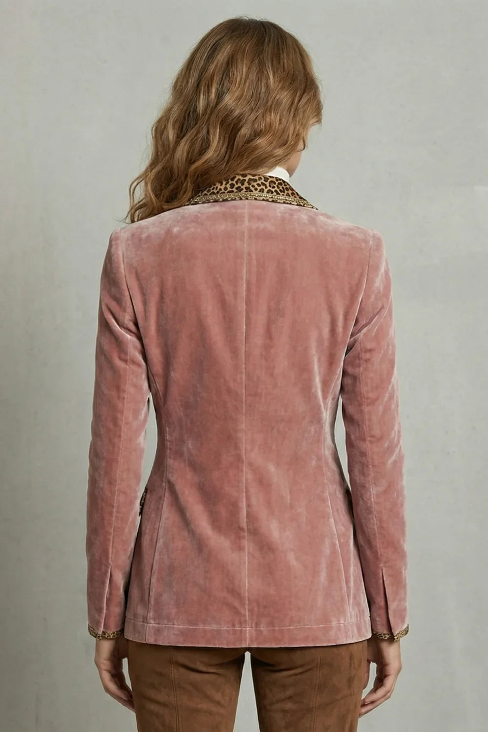 Women's Velvet Blazer – Leopard Print Lapels