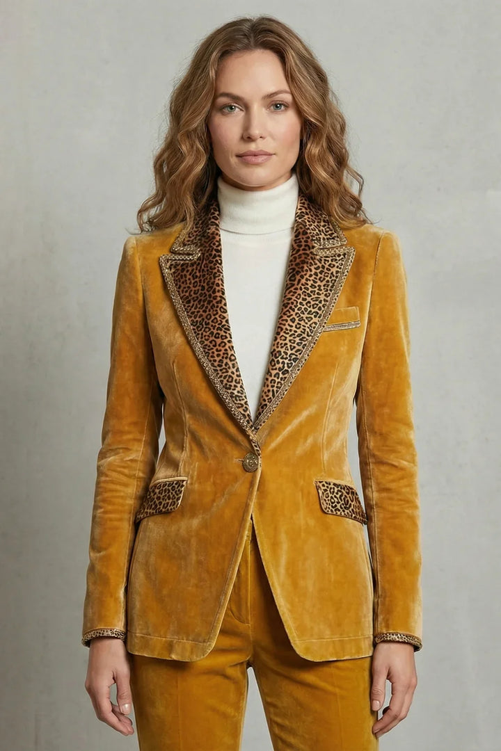 Women's Velvet Blazer – Leopard Print Lapels
