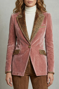 Women's Velvet Blazer – Leopard Print Lapels