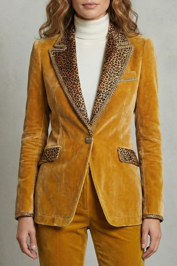 Women's Velvet Blazer – Leopard Print Lapels