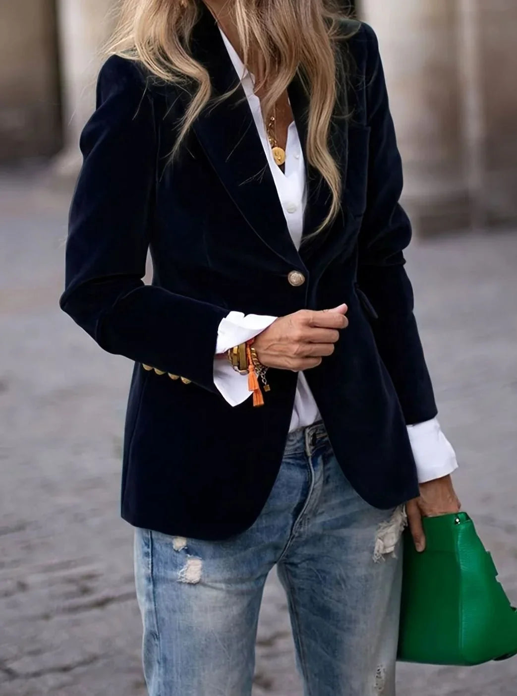 Women's Velvet Single-Button Blazer, Winter Jacket