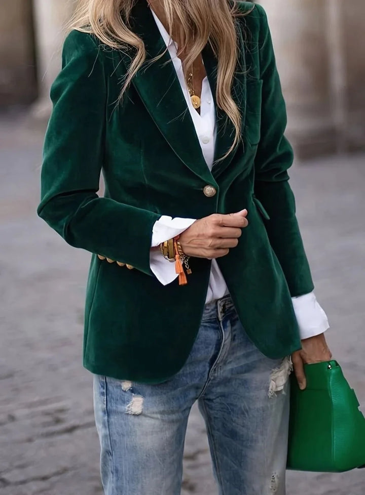 Women's Velvet Single-Button Blazer, Winter Jacket