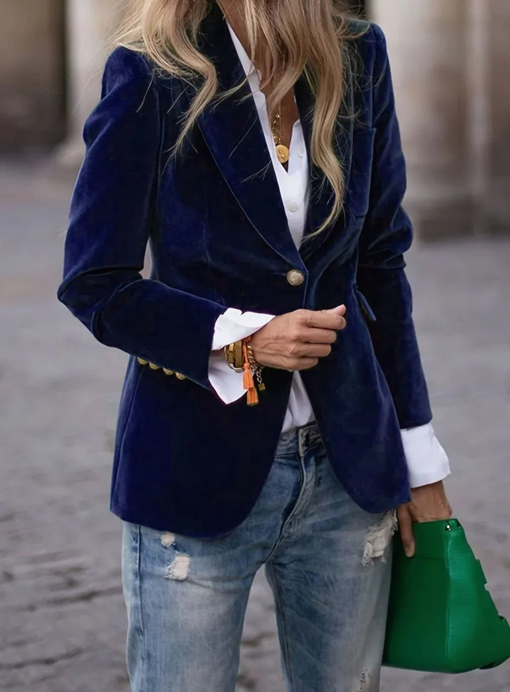 Women's Velvet Single-Button Blazer, Winter Jacket