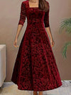 Women's Dress – Embossed Velvet Square-Neck A-Line Party