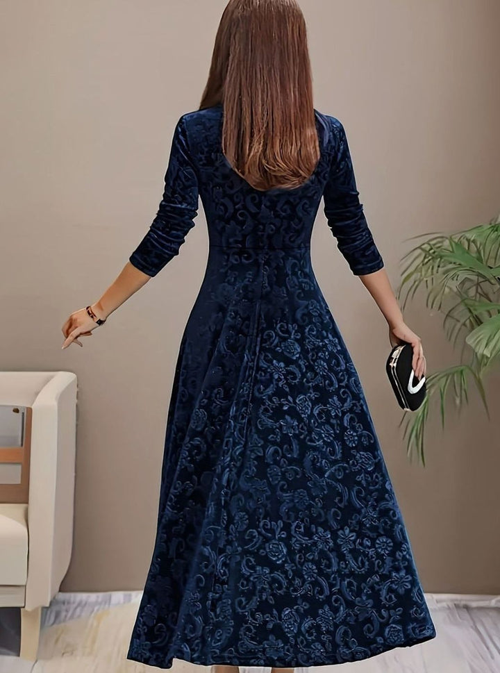 Women's Dress – Embossed Velvet Square-Neck A-Line Party