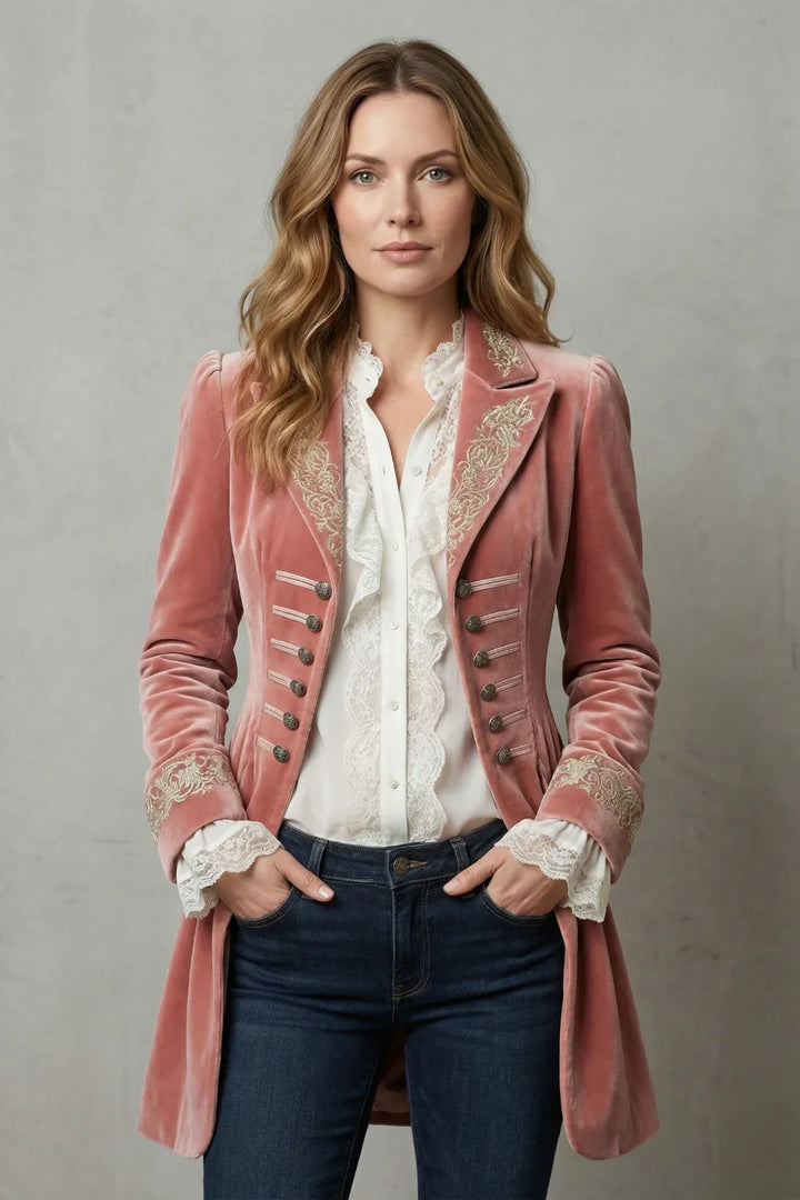 Women's Vintage-Inspired Embroidered Long Coat