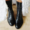 Women's Vintage-Inspired Mid-Calf Leather Boots – Lace-Up Contrast Cap-Toe