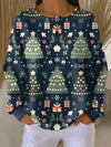 Women's Waffle Christmas Pattern Knit Sweater – Round Neck Button Placket