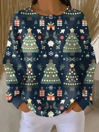 Women's Waffle Christmas Pattern Knit Sweater – Round Neck Button Placket