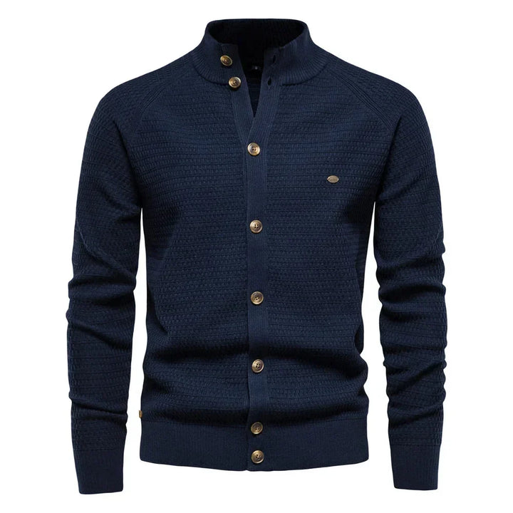 Women's Waffle-Knit Cardigan – Button-Front Closure And Stand-Up Collar