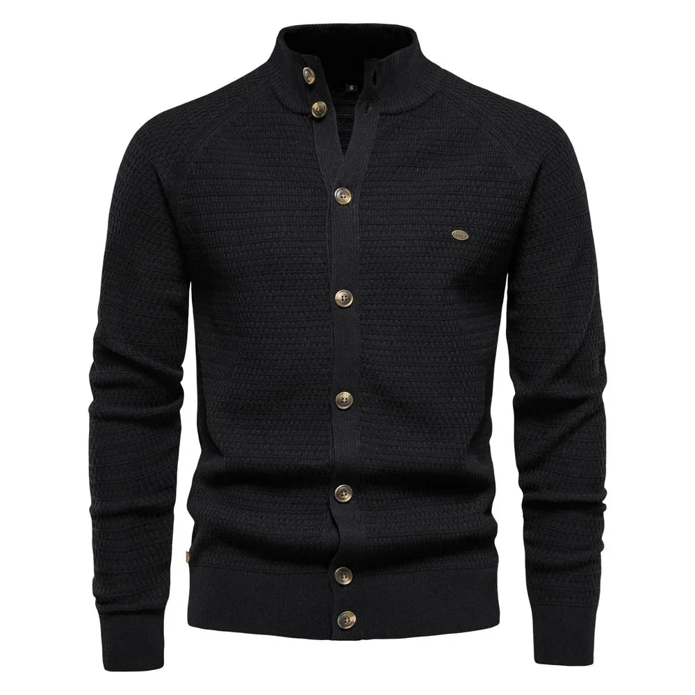 Women's Waffle-Knit Cardigan – Button-Front Closure And Stand-Up Collar