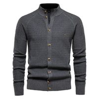 Women's Waffle-Knit Cardigan – Button-Front Closure And Stand-Up Collar