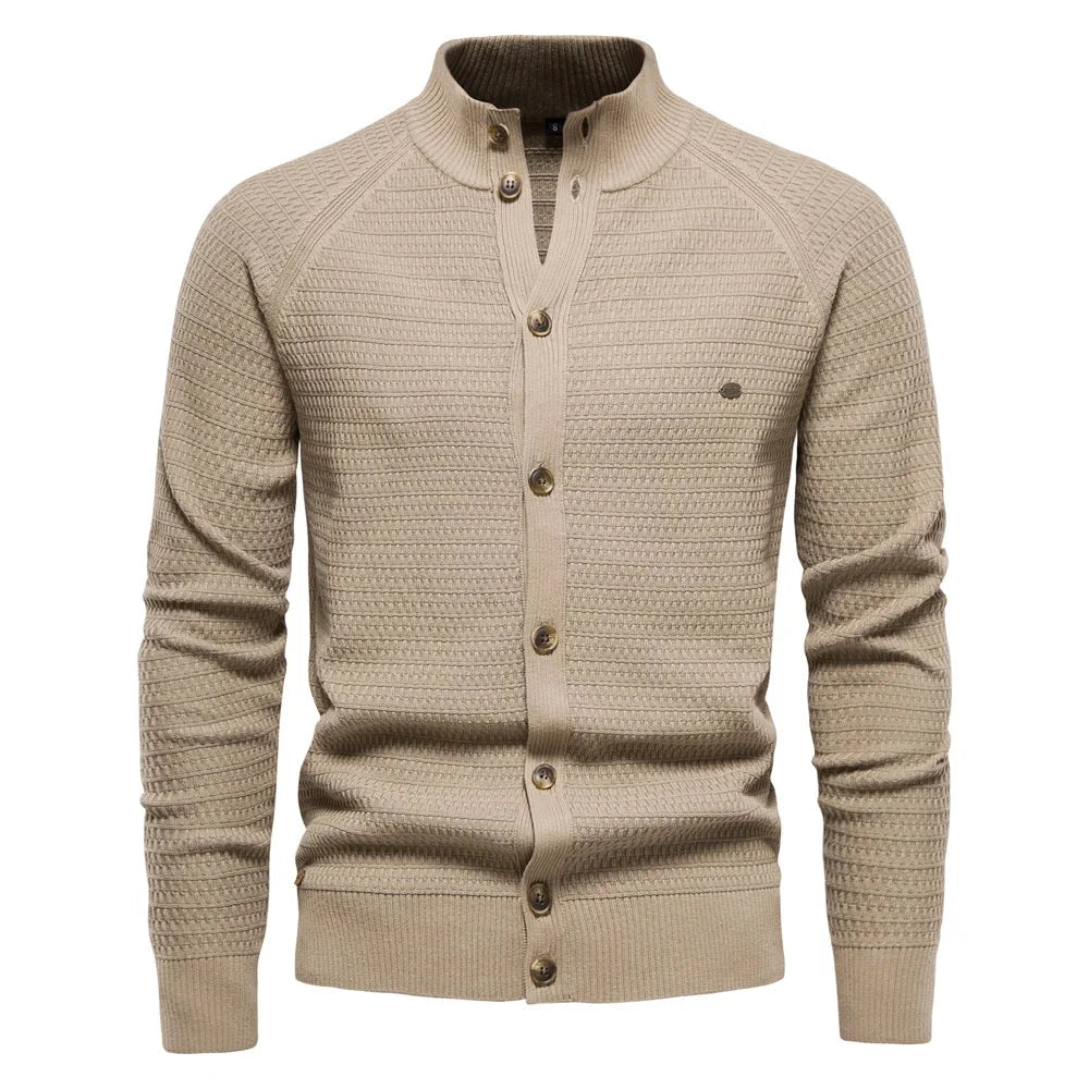 Women's Waffle-Knit Cardigan – Button-Front Closure And Stand-Up Collar