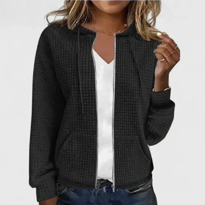 Women's Waffle-Knit Hooded Cardigan Sweater – Full-Zip Front Pockets