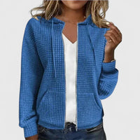 Women's Waffle-Knit Hooded Cardigan Sweater – Full-Zip Front Pockets