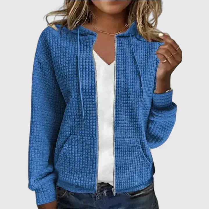 Women's Waffle-Knit Hooded Cardigan Sweater – Full-Zip Front Pockets