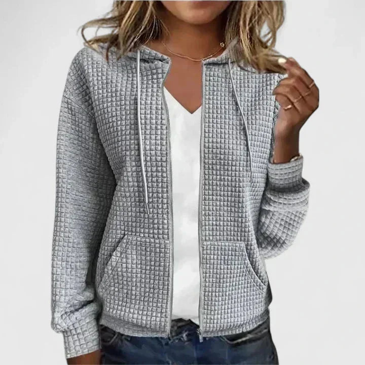 Women's Waffle-Knit Hooded Cardigan Sweater – Full-Zip Front Pockets