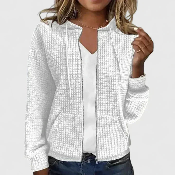 Women's Waffle-Knit Hooded Cardigan Sweater – Full-Zip Front Pockets