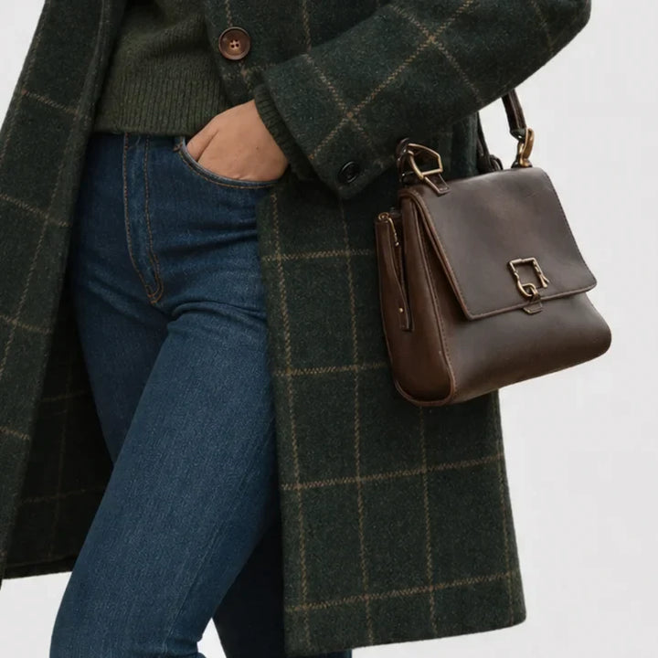 Women's Warm Blend Checkered Wool Coat – Button-Front And Lapel Collar