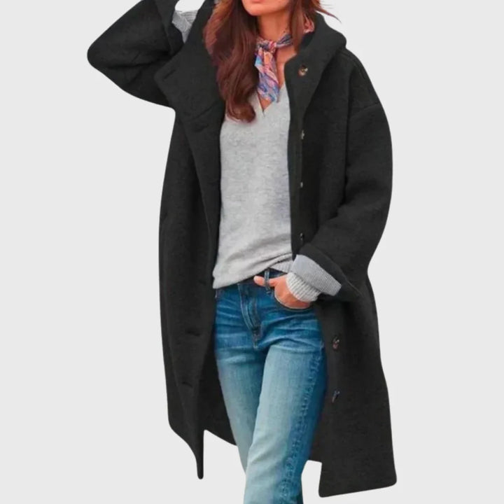 Women's Warm Classic Long Hooded Textured Wool Coat – Button-Front