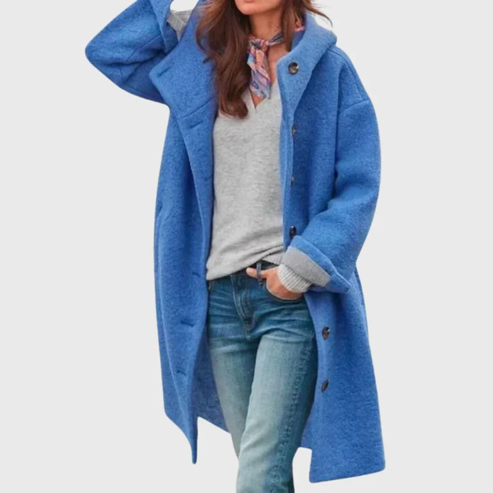 Women's Warm Classic Long Hooded Textured Wool Coat – Button-Front