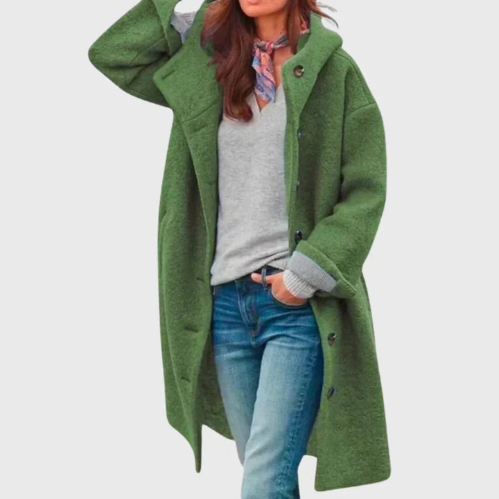 Women's Warm Classic Long Hooded Textured Wool Coat – Button-Front