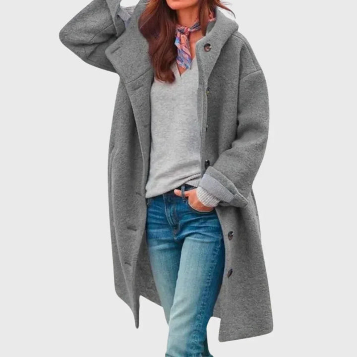 Women's Warm Classic Long Hooded Textured Wool Coat – Button-Front
