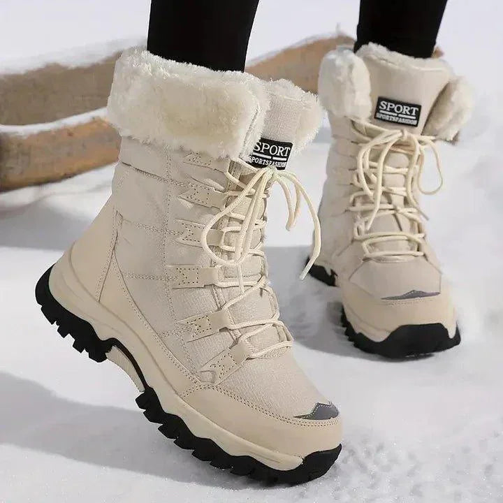 Women's Warm Fur-Lined Winter Boots – Lace-Up Quilted Design