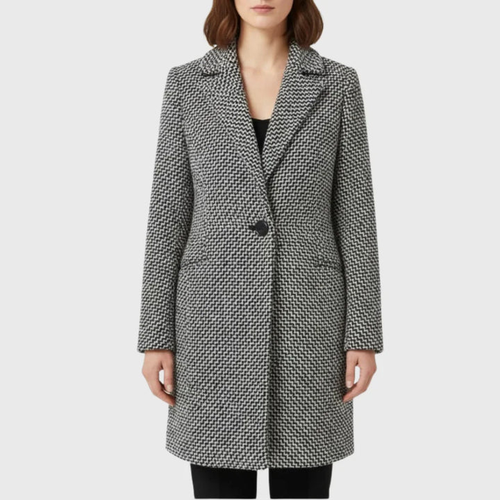 Women's Warm Winter Houndstooth Mid-Length Wool Coat – Quilted Lining