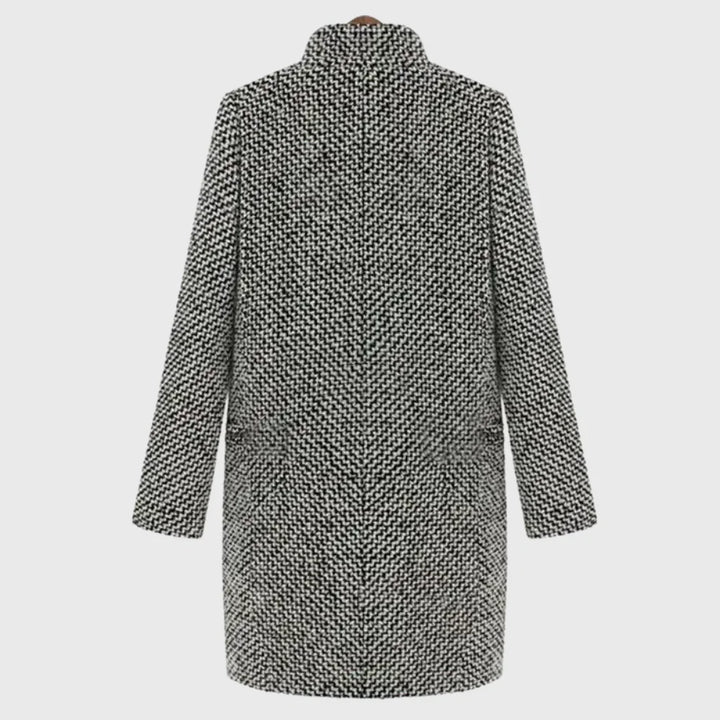 Women's Warm Winter Houndstooth Mid-Length Wool Coat – Quilted Lining