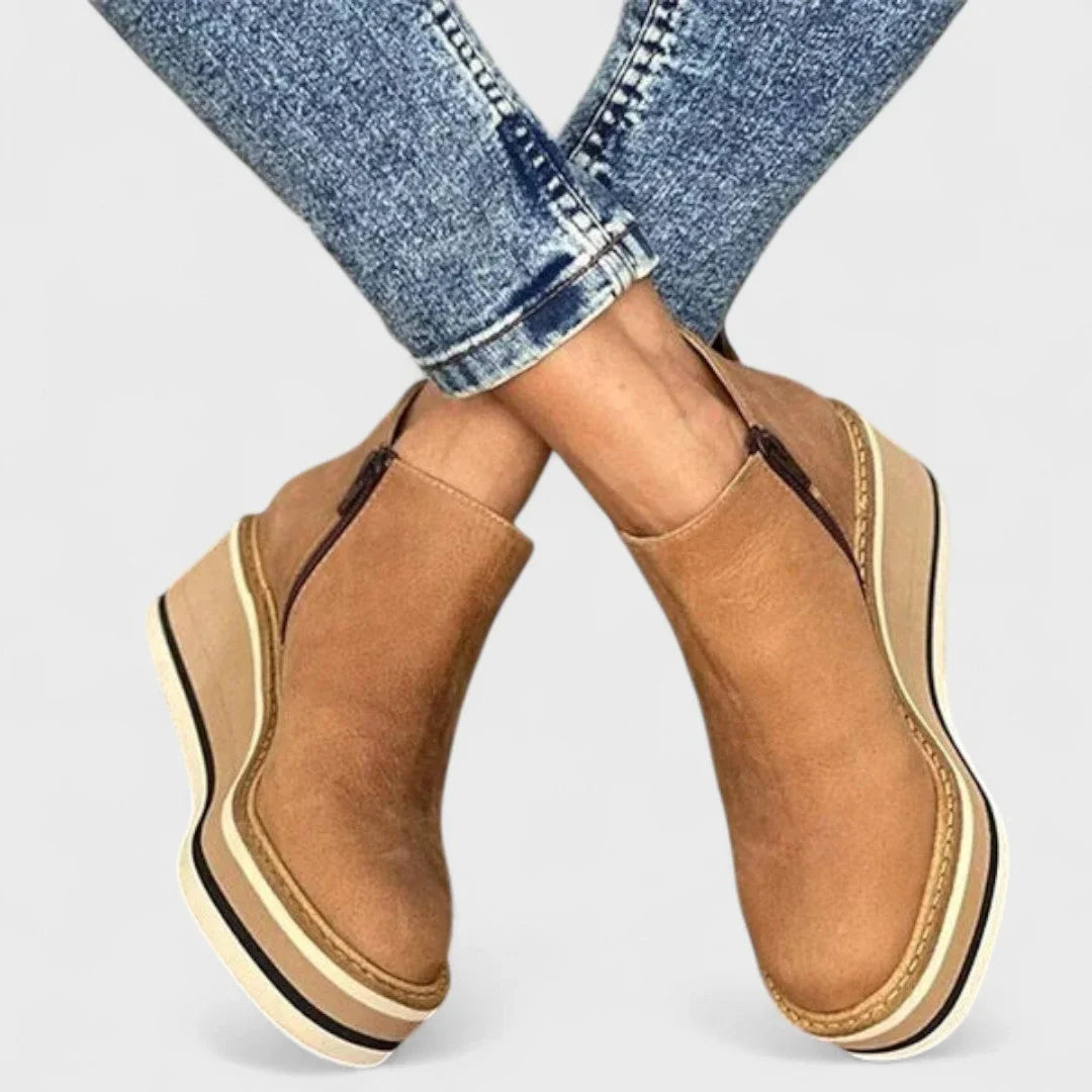 Women's Faux Leather Wedge Platform Booties – Side Zipper