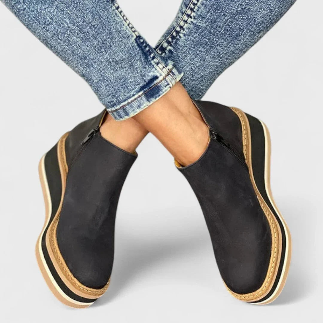 Women's Faux Leather Wedge Platform Booties – Side Zipper