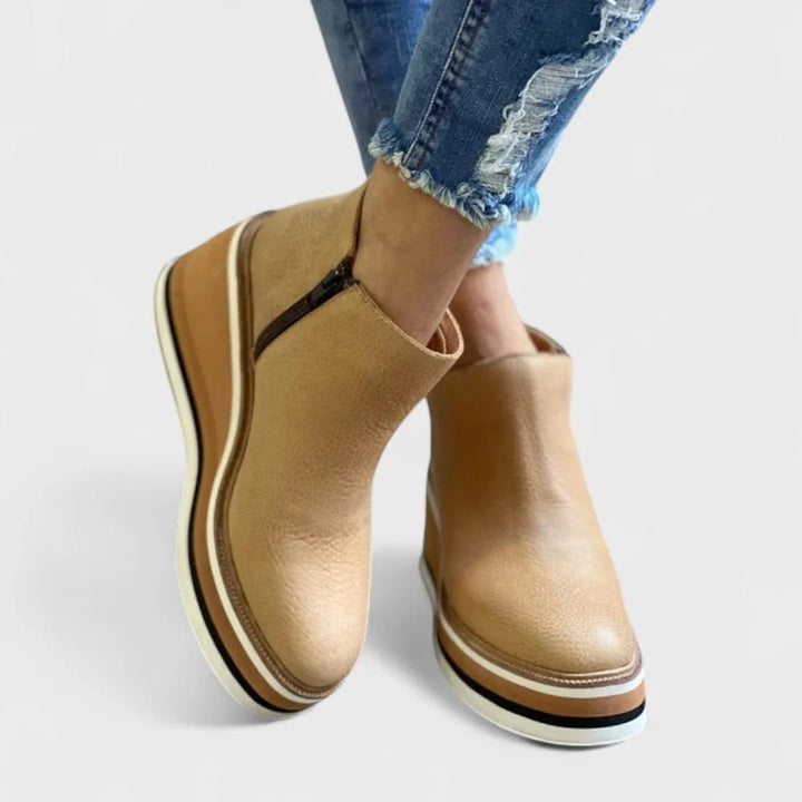 Women's Faux Leather Wedge Platform Booties – Side Zipper