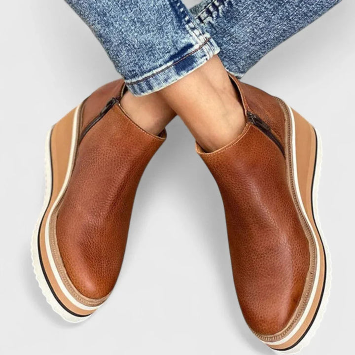 Women's Faux Leather Wedge Platform Booties – Side Zipper