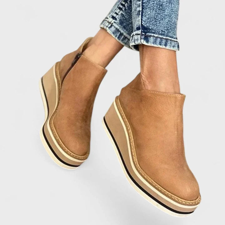 Women's Faux Leather Wedge Platform Booties – Side Zipper