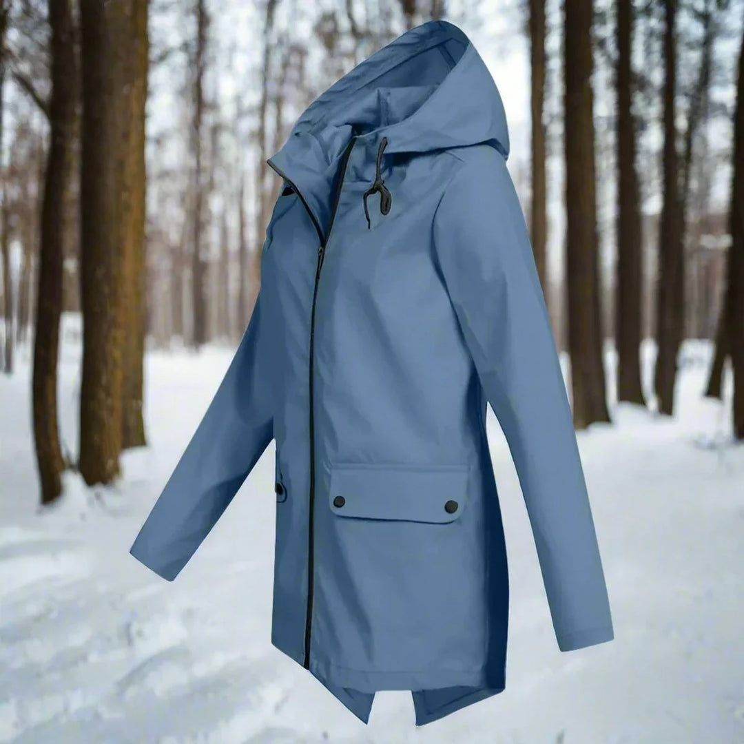 Women's Waterproof Hooded Rain Jacket Zip-Up Longline