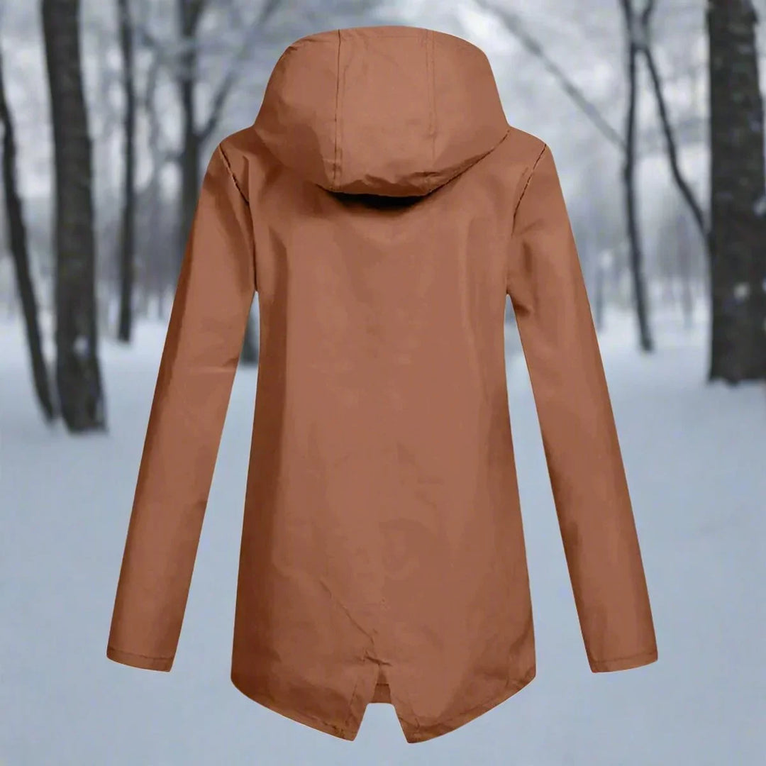 Women's Waterproof Hooded Rain Jacket Zip-Up Longline