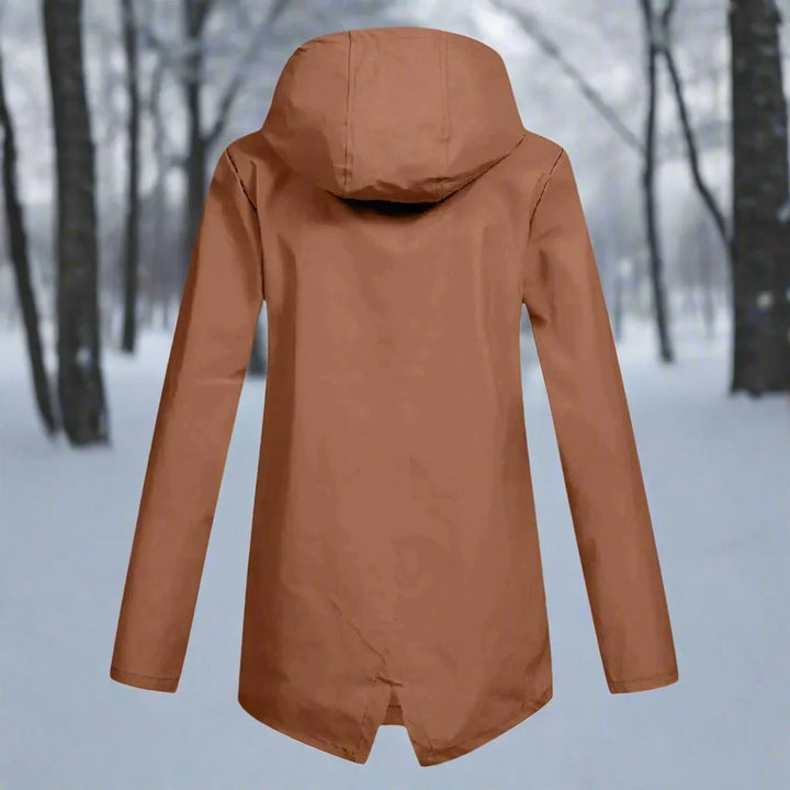 Women's Waterproof Hooded Rain Jacket Zip-Up Longline