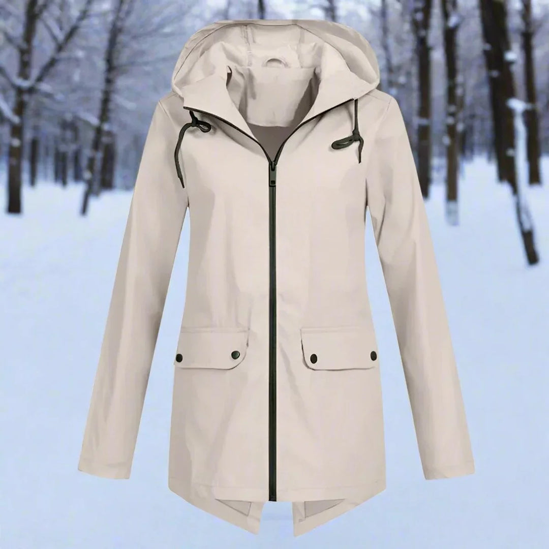 Women's Waterproof Hooded Rain Jacket Zip-Up Longline