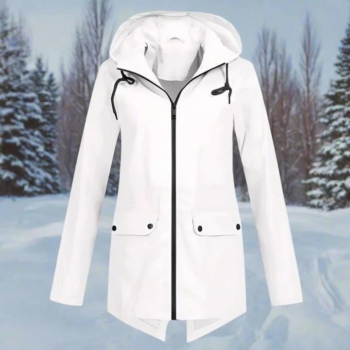 Women's Waterproof Hooded Rain Jacket Zip-Up Longline