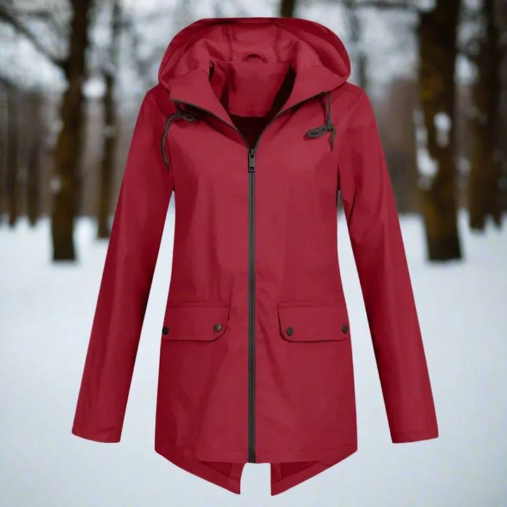 Women's Waterproof Hooded Rain Jacket Zip-Up Longline