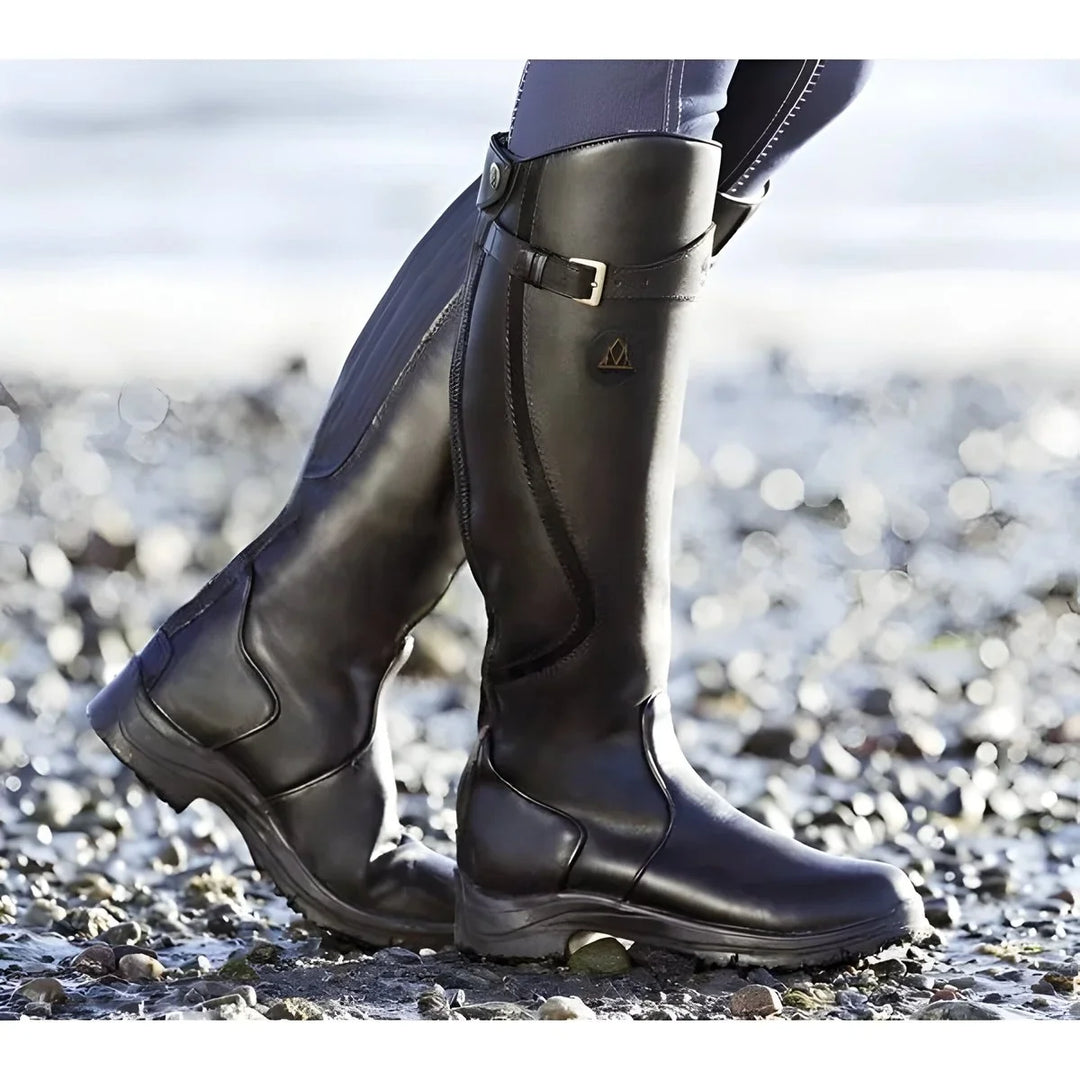Women's Leather Knee High Boots Buckle Strap Riding