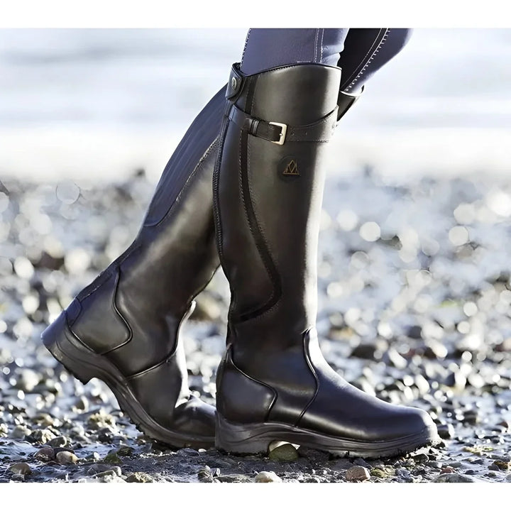Women's Leather Knee High Boots Buckle Strap Riding