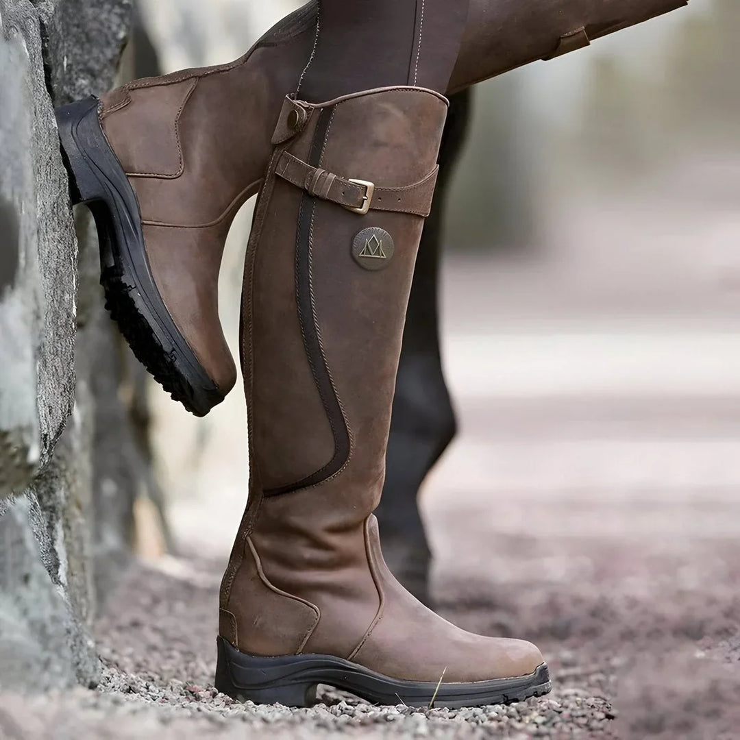 Women's Leather Knee High Boots Buckle Strap Riding