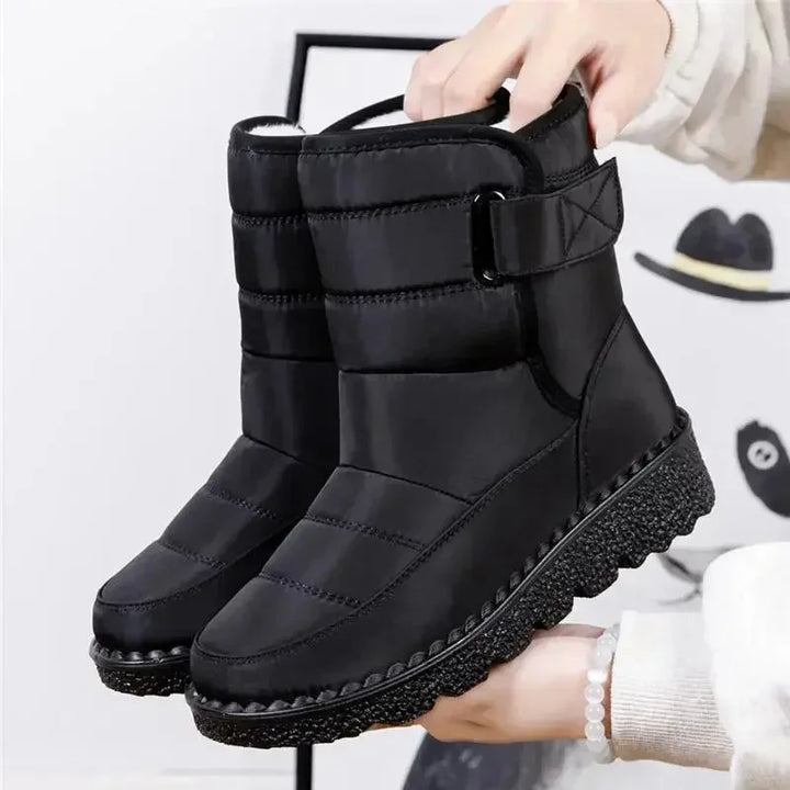 Women's Quilted Mid-Calf Winter Boots – Velcro Strap Closure