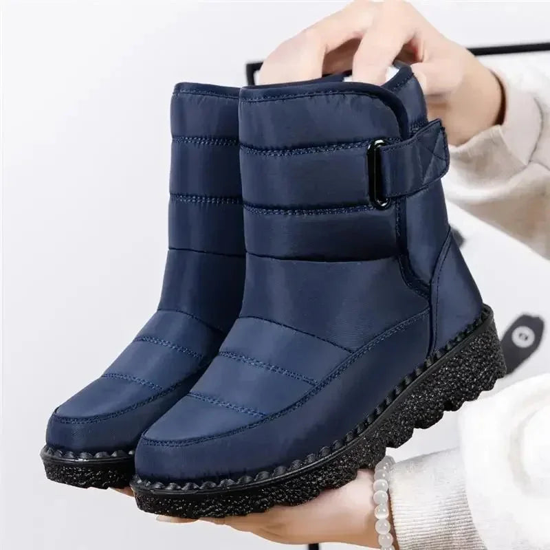 Women's Quilted Mid-Calf Winter Boots – Velcro Strap Closure
