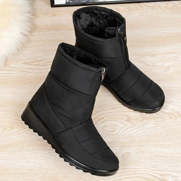 Women's Quilted Mid-Calf Winter Boots – Velcro Strap Closure