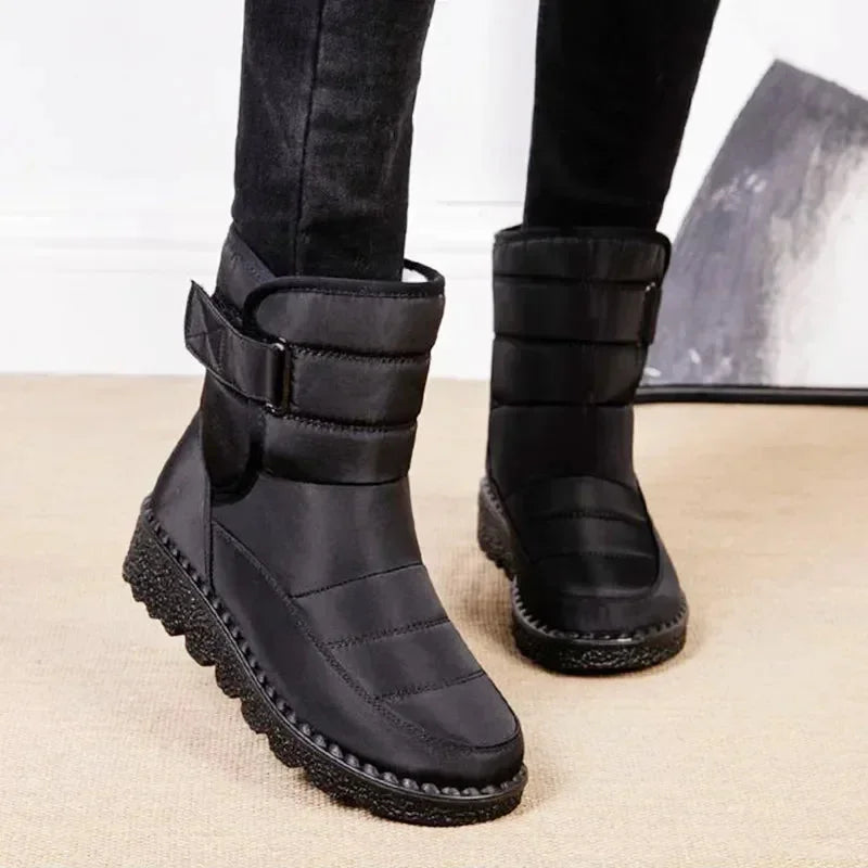 Women's Quilted Mid-Calf Winter Boots – Velcro Strap Closure