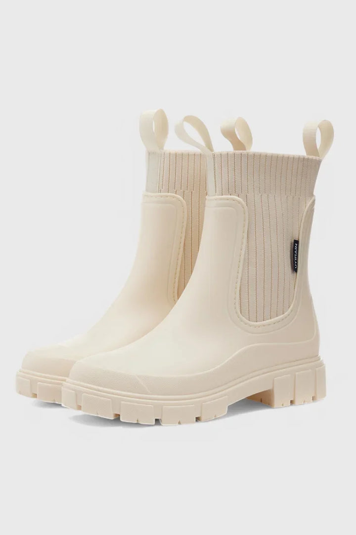 Women's Rubber Chelsea Boots – Ribbed Knit Cuffs And Lug Sole